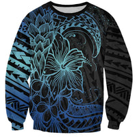 Floral Polynesian Hibiscus Tattoo Sweatshirt Blue Gradient Style LT9 Unisex Blue - Polynesian Pride