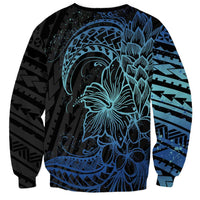 Floral Polynesian Hibiscus Tattoo Sweatshirt Blue Gradient Style LT9 - Polynesian Pride