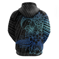 Floral Polynesian Hibiscus Tattoo Zip Hoodie Blue Gradient Style