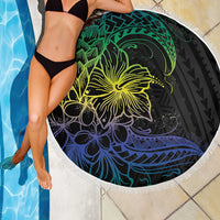 Floral Polynesian Hibiscus Tattoo Beach Blanket Green Gradient Style LT9 - Polynesian Pride