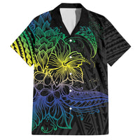 Floral Polynesian Hibiscus Tattoo Family Matching Summer Maxi Dress and Hawaiian Shirt Green Gradient Style LT9 Dad's Shirt - Short Sleeve Green - Polynesian Pride