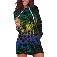 Floral Polynesian Hibiscus Tattoo Hoodie Dress Green Gradient Style LT9 Green - Polynesian Pride
