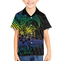 Floral Polynesian Hibiscus Tattoo Kid Hawaiian Shirt Green Gradient Style