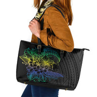 Floral Polynesian Hibiscus Tattoo Leather Tote Bag Green Gradient Style LT9 Green - Polynesian Pride