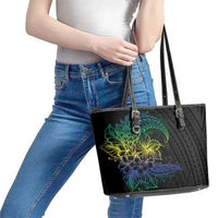 Floral Polynesian Hibiscus Tattoo Leather Tote Bag Green Gradient Style LT9 - Polynesian Pride