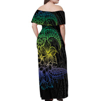 Floral Polynesian Hibiscus Tattoo Off Shoulder Maxi Dress Green Gradient Style LT9 - Polynesian Pride