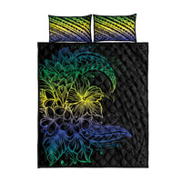 Floral Polynesian Hibiscus Tattoo Quilt Bed Set Green Gradient Style LT9 - Polynesian Pride
