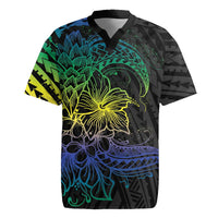 Floral Polynesian Hibiscus Tattoo Rugby Jersey Green Gradient Style LT9 Green - Polynesian Pride