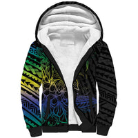 Floral Polynesian Hibiscus Tattoo Sherpa Hoodie Green Gradient Style LT9 Unisex Green - Polynesian Pride