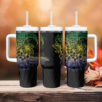Floral Polynesian Hibiscus Tattoo Tumbler With Handle Green Gradient Style LT9 - Polynesian Pride