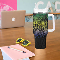 Floral Polynesian Hibiscus Tattoo Tumbler With Handle Green Gradient Style LT9 - Polynesian Pride