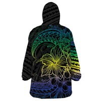 Floral Polynesian Hibiscus Tattoo Wearable Blanket Hoodie Green Gradient Style LT9 - Polynesian Pride