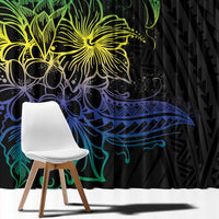 Floral Polynesian Hibiscus Tattoo Window Curtain Green Gradient Style LT9 - Polynesian Pride
