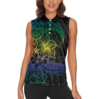 Floral Polynesian Hibiscus Tattoo Women Sleeveless Polo Shirt Green Gradient Style LT9 - Polynesian Pride