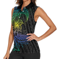 Floral Polynesian Hibiscus Tattoo Women Sleeveless Polo Shirt Green Gradient Style LT9 - Polynesian Pride