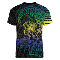 Floral Polynesian Hibiscus Tattoo Women V-Neck T-Shirt Green Gradient Style LT9 - Polynesian Pride
