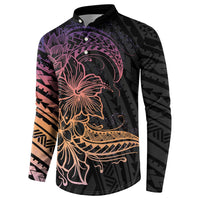 Floral Polynesian Hibiscus Tattoo Button Sweatshirt Peach Gradient Style LT9 - Polynesian Pride