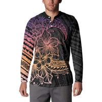 Floral Polynesian Hibiscus Tattoo Button Sweatshirt Peach Gradient Style LT9 - Polynesian Pride