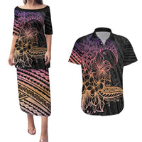 Floral Polynesian Hibiscus Tattoo Couples Matching Puletasi and Hawaiian Shirt Peach Gradient Style LT9 Peach - Polynesian Pride