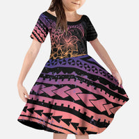 Floral Polynesian Hibiscus Tattoo Family Matching Puletasi and Hawaiian Shirt Peach Gradient Style LT9 Daughter's Dress Peach - Polynesian Pride