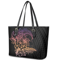 Floral Polynesian Hibiscus Tattoo Leather Tote Bag Peach Gradient Style LT9 - Polynesian Pride