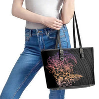 Floral Polynesian Hibiscus Tattoo Leather Tote Bag Peach Gradient Style LT9 - Polynesian Pride