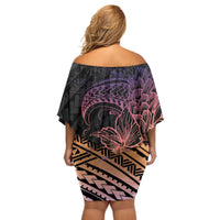 Floral Polynesian Hibiscus Tattoo Off Shoulder Short Dress Peach Gradient Style LT9 - Polynesian Pride