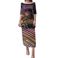 Floral Polynesian Hibiscus Tattoo Puletasi Peach Gradient Style LT9 Long Dress Peach - Polynesian Pride