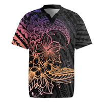 Floral Polynesian Hibiscus Tattoo Rugby Jersey Peach Gradient Style LT9 Peach - Polynesian Pride