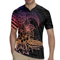 Floral Polynesian Hibiscus Tattoo Rugby Jersey Peach Gradient Style LT9 - Polynesian Pride