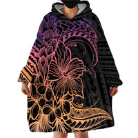 Floral Polynesian Hibiscus Tattoo Wearable Blanket Hoodie Peach Gradient Style LT9 - Polynesian Pride