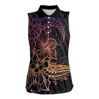 Floral Polynesian Hibiscus Tattoo Women Sleeveless Polo Shirt Peach Gradient Style LT9 Female Peach - Polynesian Pride