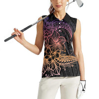 Floral Polynesian Hibiscus Tattoo Women Sleeveless Polo Shirt Peach Gradient Style LT9 - Polynesian Pride