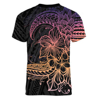 Floral Polynesian Hibiscus Tattoo Women V-Neck T-Shirt Peach Gradient Style LT9 - Polynesian Pride