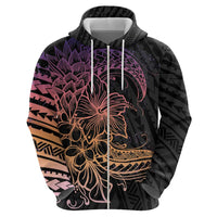 Floral Polynesian Hibiscus Tattoo Zip Hoodie Peach Gradient Style
