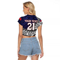 Custom Samoa Rugby Pacific Raglan Cropped T Shirt Samoan Warrior Tribal Pattern