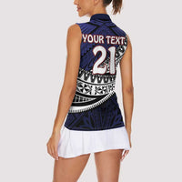 Custom Samoa Rugby Pacific Women Sleeveless Polo Shirt Samoan Warrior Tribal Pattern