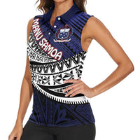 Custom Samoa Rugby Pacific Women Sleeveless Polo Shirt Samoan Warrior Tribal Pattern