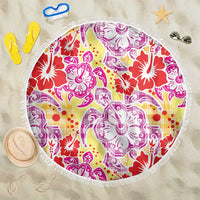Palaka with Honu and Hibiscus Beach Blanket Hawaiian Heritage Spirit LT9 One Size 150cm Red - Polynesian Pride