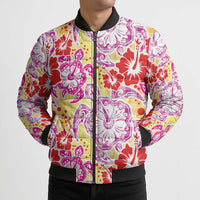 Palaka with Honu and Hibiscus Bomber Puffer Jacket Hawaiian Heritage Spirit - Polynesian Pride
