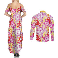Palaka with Honu and Hibiscus Couples Matching Summer Maxi Dress and Long Sleeve Button Shirt Hawaiian Heritage Spirit - Polynesian Pride