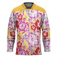 Palaka with Honu and Hibiscus Hockey Jersey Hawaiian Heritage Spirit LT9 Unisex Red - Polynesian Pride