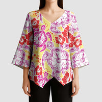 Palaka with Honu and Hibiscus Kimono Sleeve Blouse Hawaiian Heritage Spirit - Polynesian Pride