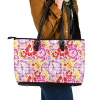 Palaka with Honu and Hibiscus Leather Tote Bag Hawaiian Heritage Spirit LT9 - Polynesian Pride