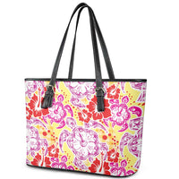 Palaka with Honu and Hibiscus Leather Tote Bag Hawaiian Heritage Spirit LT9 - Polynesian Pride