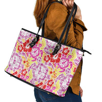 Palaka with Honu and Hibiscus Leather Tote Bag Hawaiian Heritage Spirit LT9 - Polynesian Pride