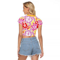 Palaka with Honu and Hibiscus Raglan Cropped T Shirt Hawaiian Heritage Spirit - Polynesian Pride