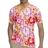 Palaka with Honu and Hibiscus Rugby Jersey Hawaiian Heritage Spirit - Polynesian Pride