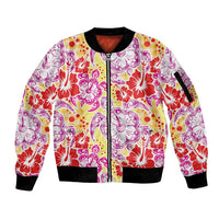 Palaka with Honu and Hibiscus Sleeve Zip Bomber Jacket Hawaiian Heritage Spirit - Polynesian Pride