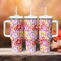 Palaka with Honu and Hibiscus Tumbler With Handle Hawaiian Heritage Spirit - Polynesian Pride